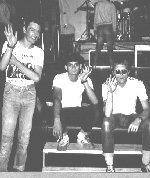 Image of the Neurotics at the soundcheck in a hall that was once a Zepplin hanger